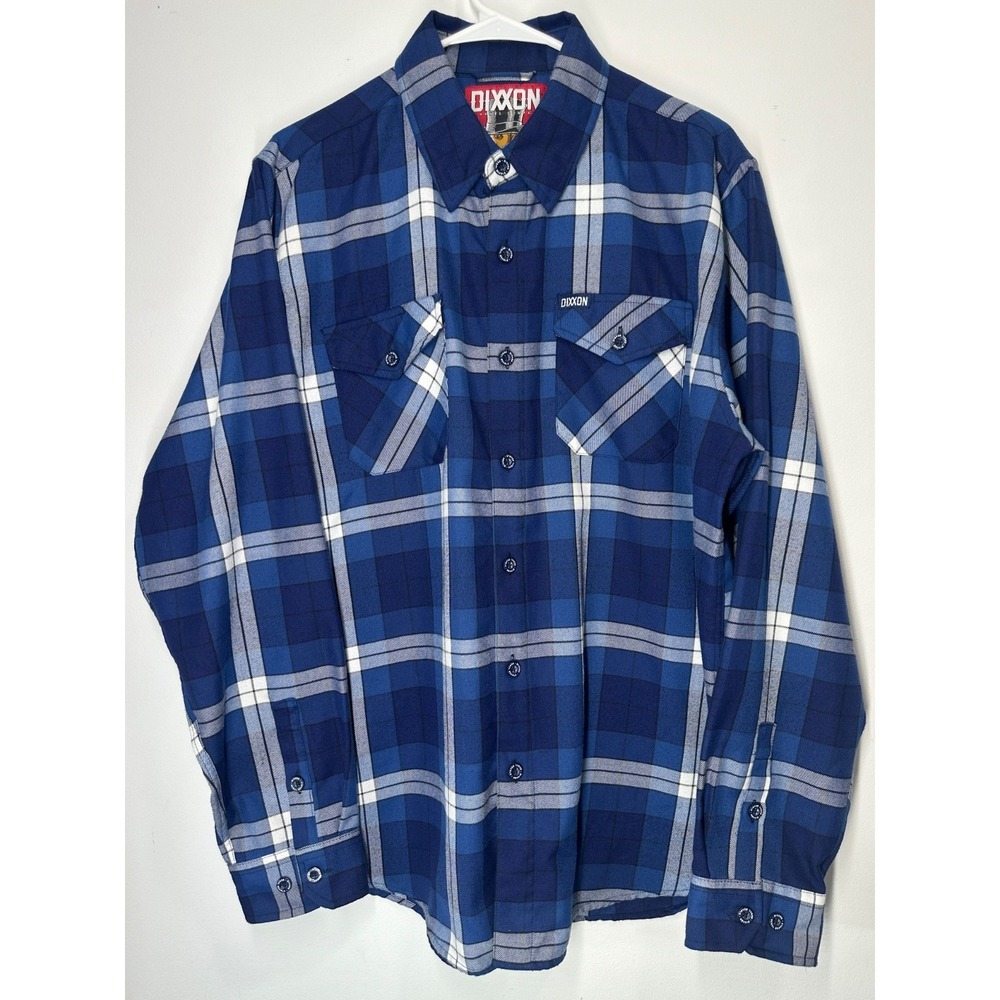 Dixxon Flannel The Regal Beagle Plaid‎ Shirt Blue White Long Sleeve - Large